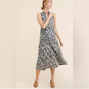 Maeve By Anthropologie Tiered Maxi Dress Black & White Floral Print Sleeveless S
